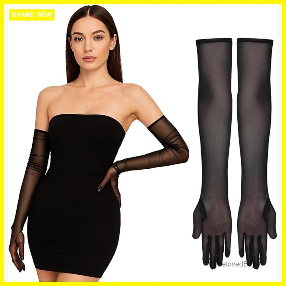 Long Sheer Lace Opera Gloves Formal Evening Wear Accessory Medium